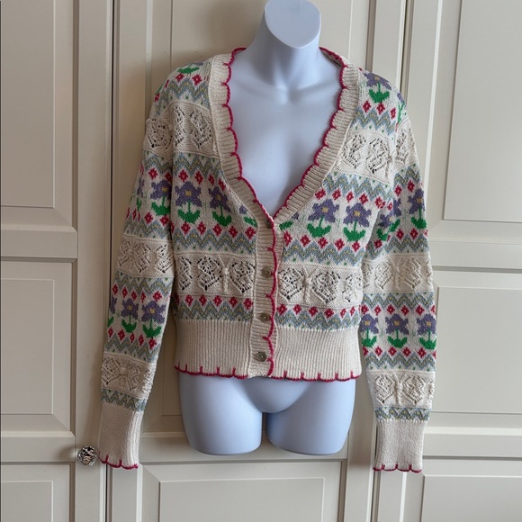 Zara Floral Jacquard Crochet Embroidered Cardigan bohemian 70's vibe feminine - Picture 9 of 15
